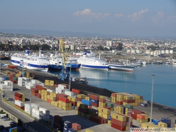 Containers and Ferries in the Harbour of Durres (Albania) Contenitori e traghetti nel porto di Durazzo (Albania)