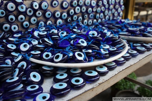 Blue Evil Eye Amulets at the Grand Bazaar in Istanbul, Turkey