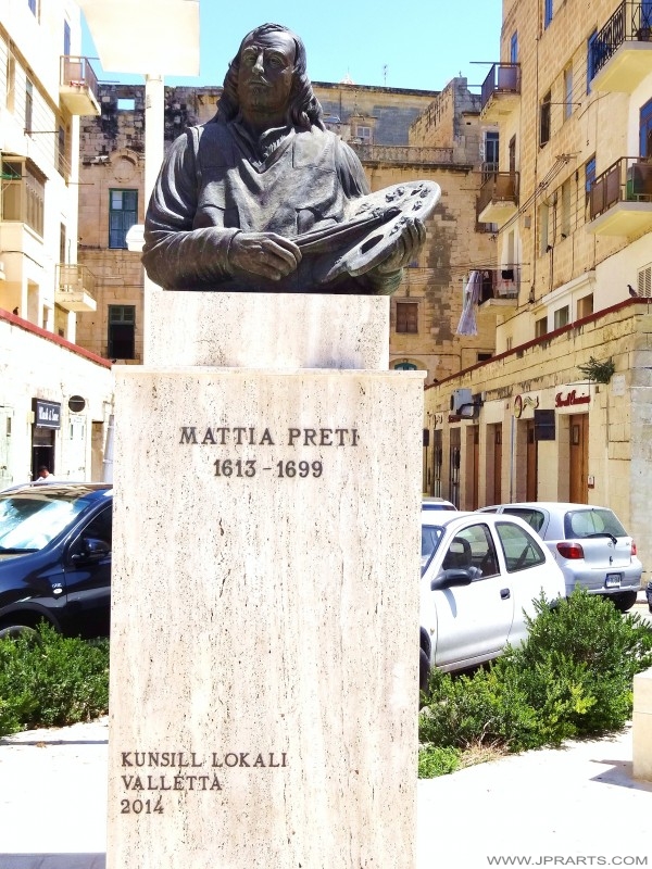 Bust of Maltese artist Mattia Preti (Valletta, Malta)