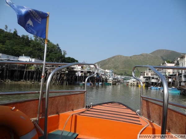 Powraca wycieczkę łodzią w Tai O po podróży, aby zobaczyć słynne różowe delfiny