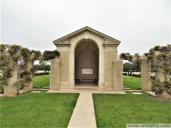 Wisteria in Flower on a Remembrance Chapel at the Bayeux War Cemetery (Normandy, France)