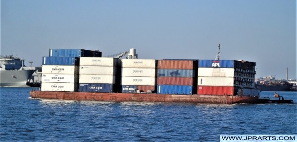 Barge laden with containers in the Port of New York and New Jersey