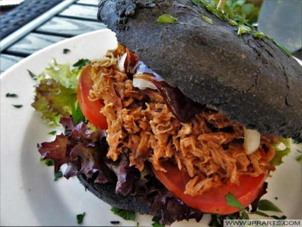 Pulled Coal Burger in Restaurant Forum Terra Nova (Opencast Mine Hambach, Elsdorf, Germany) Pulled Coal Burger in Restaurant Forum Terra Nova (Opencast Mine Hambach, Elsdorf, Germany)